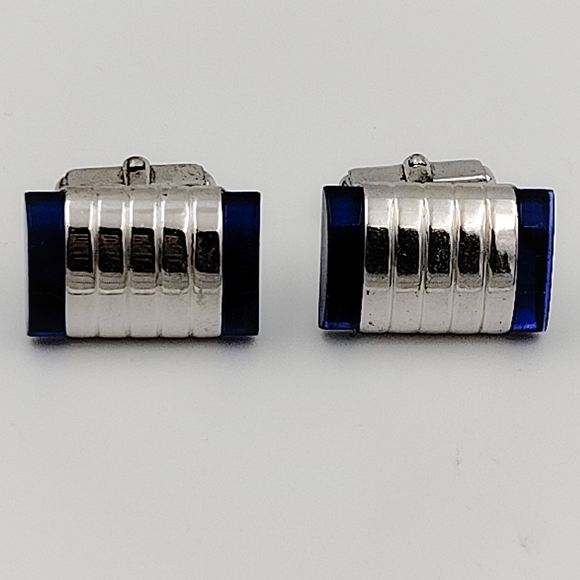 Vintage ANSON Silver and Blue Cufflinks - Picture 2 of 7